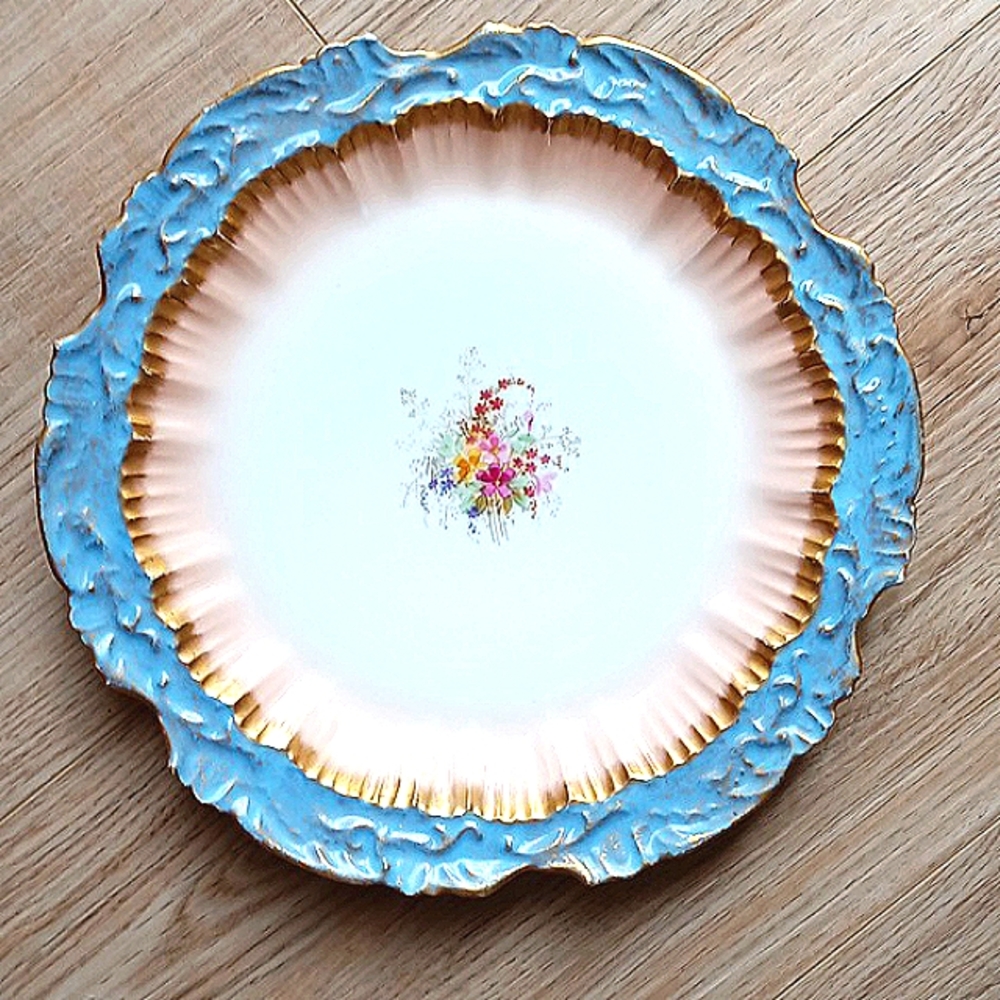 Limoges France antique scalloped edge hand painted floral plate